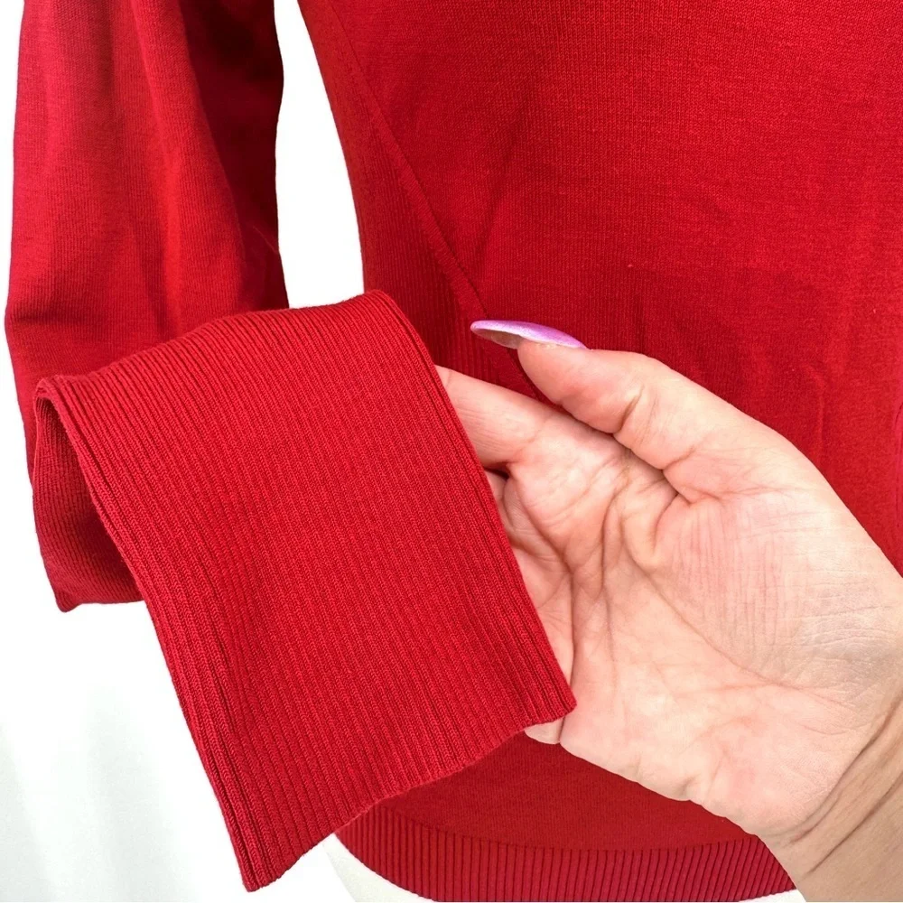 CARLISLE Vintage Red Silk Blend Ribbed Panel Fitted Hourglass Pullover Sweater